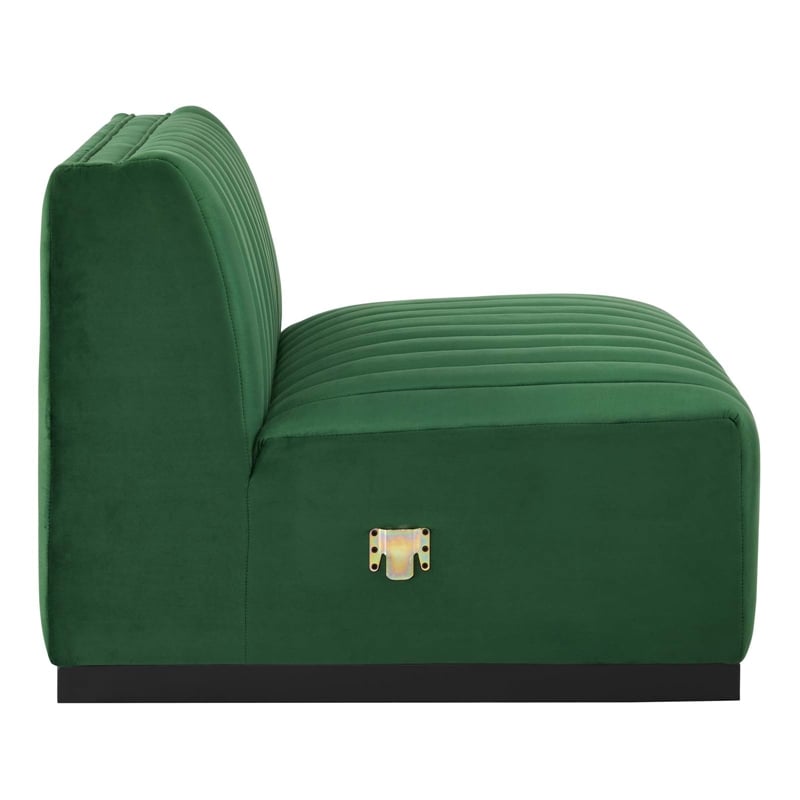 Modway Conjure Modern Channel Tufted Velvet Armless Chair in Emerald Green