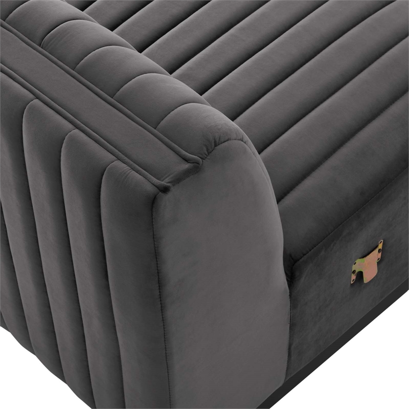 Modway Conjure Modern Channel Tufted Velvet Armless Chair in Gray