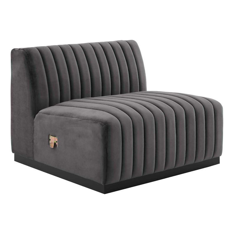 Modway Conjure Modern Channel Tufted Velvet Armless Chair in Gray