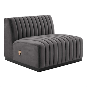 modway conjure channel tufted velvet armless chair in black/gray