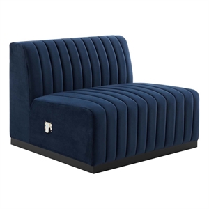 modway conjure channel tufted velvet armless chair in black/midnight blue