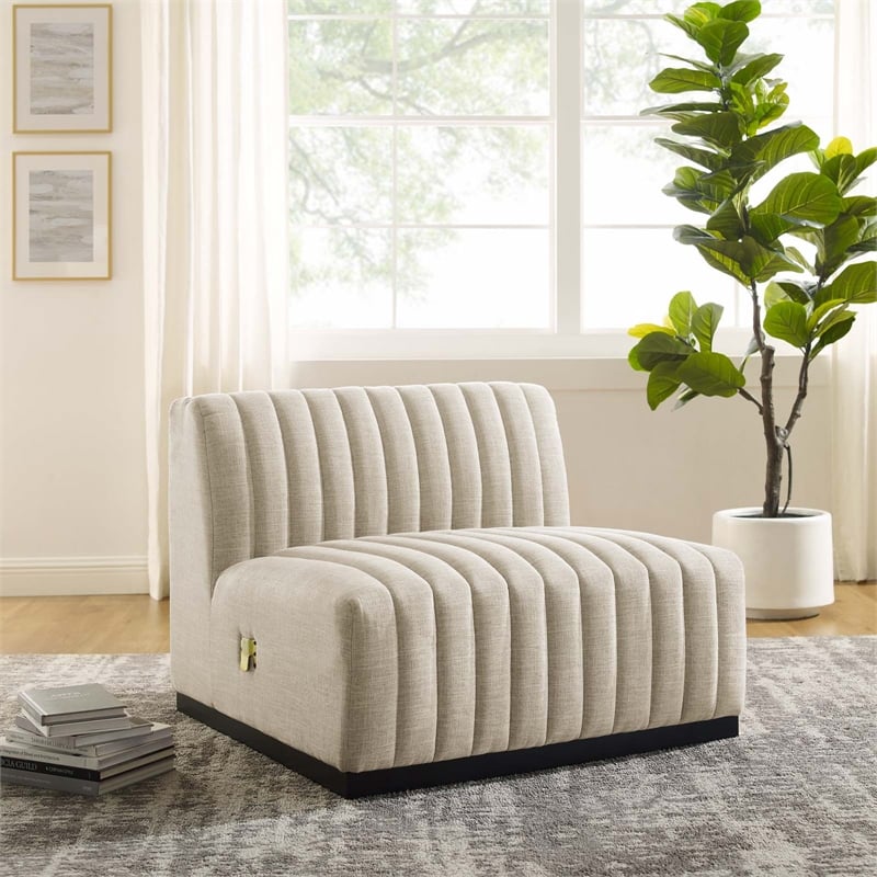 Modway Conjure Modern Channel Tufted Fabric Armless Chair in Beige/Black