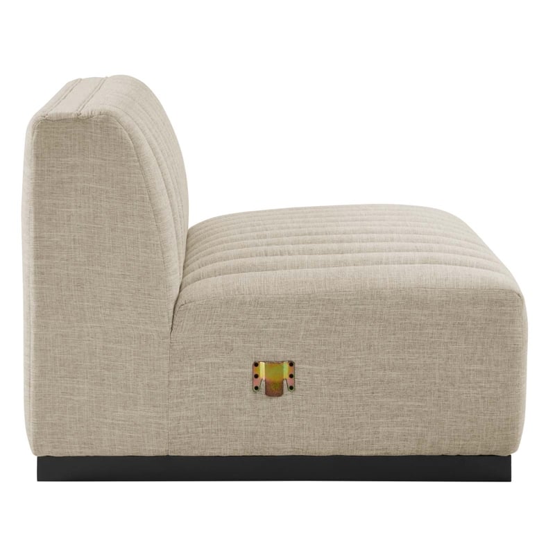 Modway Conjure Modern Channel Tufted Fabric Armless Chair in Beige/Black