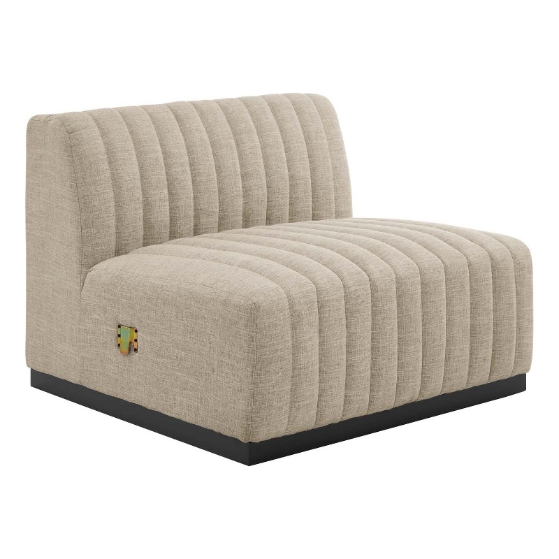 Modway Conjure Modern Channel Tufted Fabric Armless Chair in Beige/Black