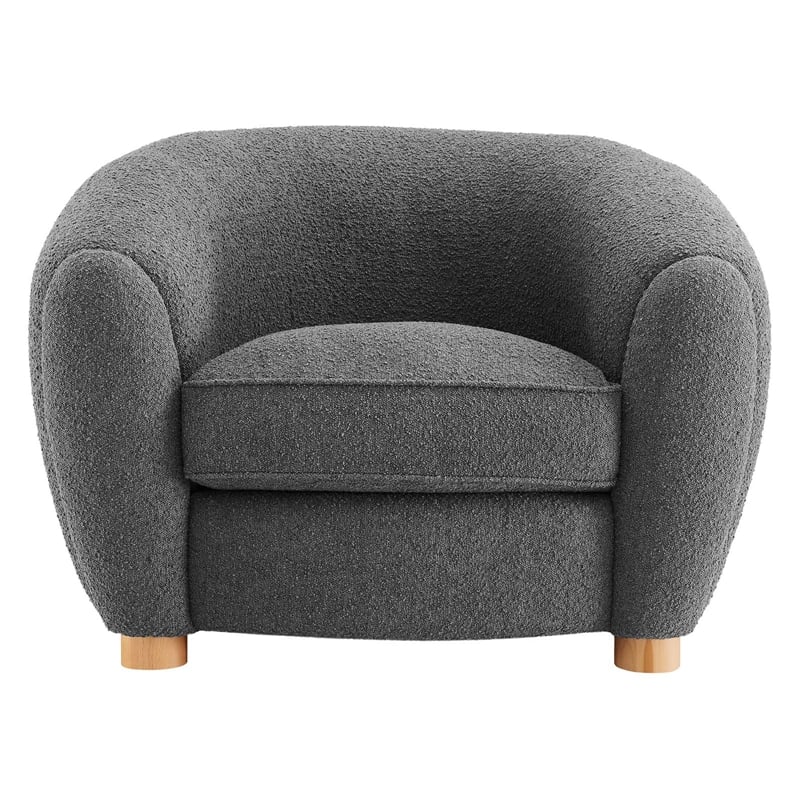 Modway Abundant Beech Wood and Boucle Upholstered Fabric Armchair in Charcoal