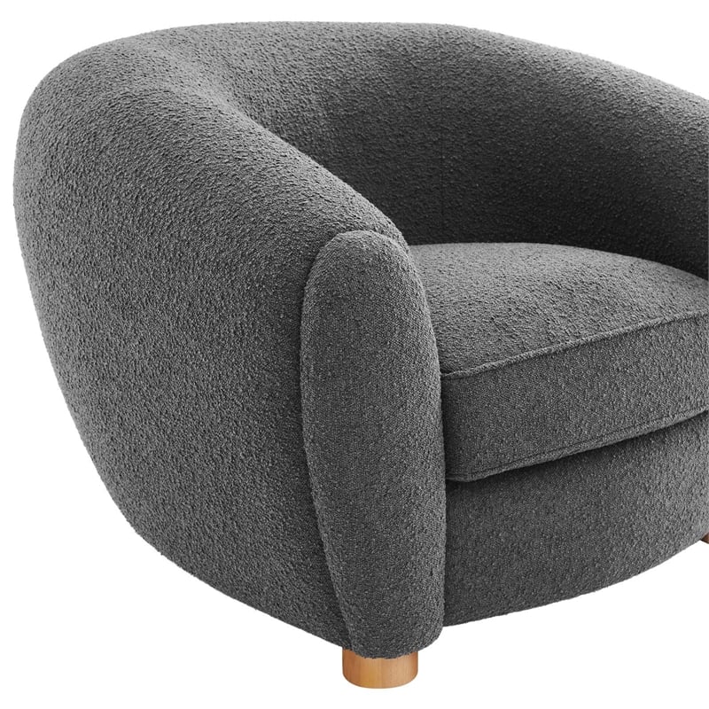 Modway Abundant Beech Wood and Boucle Upholstered Fabric Armchair in Charcoal