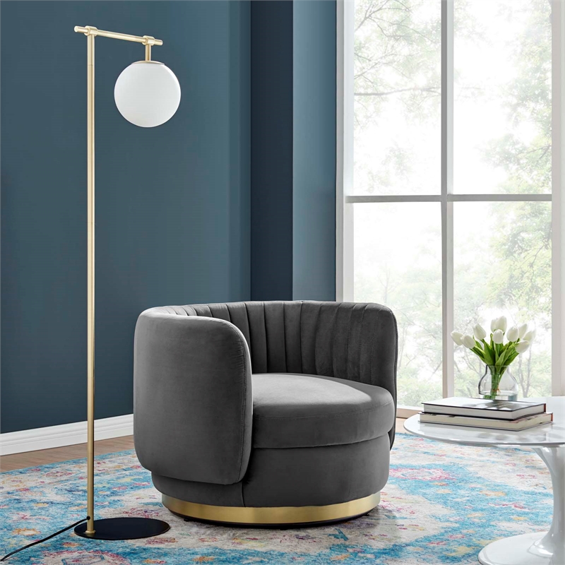 Modway Embrace Tufted Performance Velvet Swivel Chair in Gold/Gray