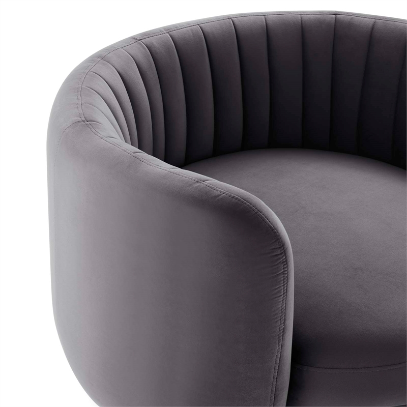 MODWAY Embrace Cognac Tufted Performance Velvet Swivel Chair EEI