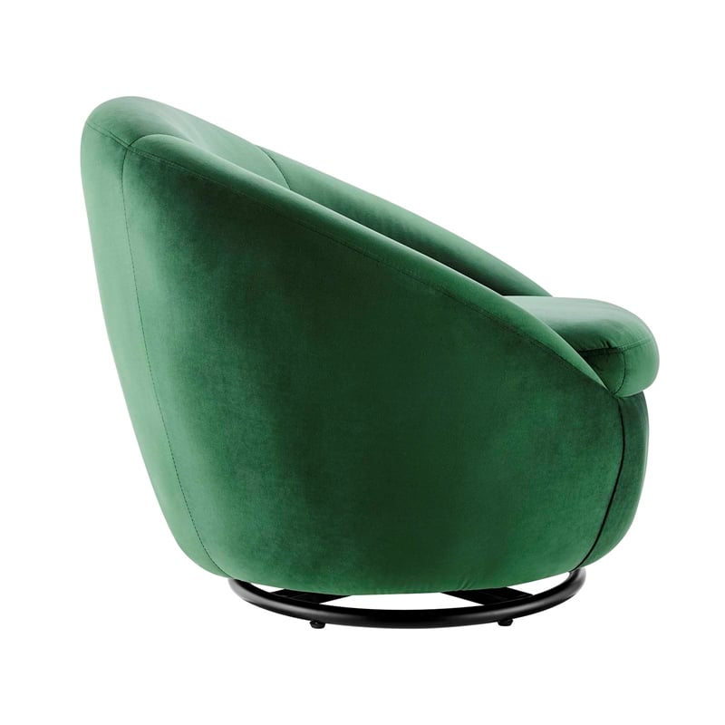 Modway Buttercup Performance Velvet Swivel Chair in Black/Emerald Green