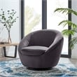 Modway Buttercup Performance Velvet Swivel Chair in Black/Gray