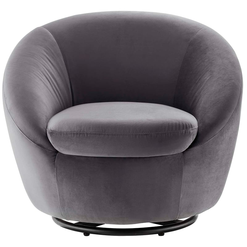 Modway Buttercup Performance Velvet Swivel Chair in Black/Gray