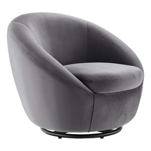 Modway Buttercup Performance Velvet Swivel Chair in Black/Gray