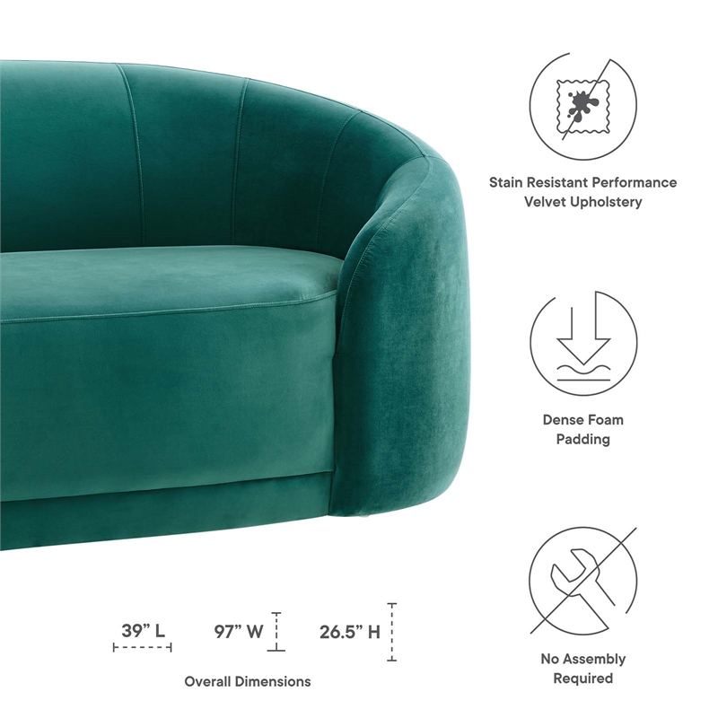 Modway Contessa Modern Performance Velvet & Foam Sofa in Teal Blue