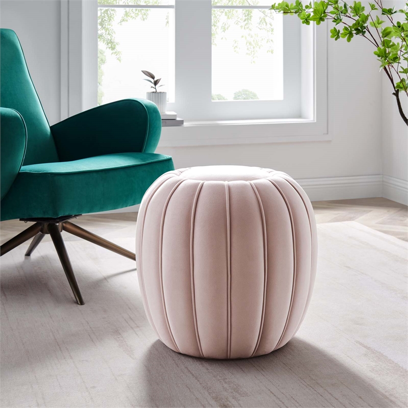 Modway Celebrate Modern Channel Tufted Performance Velvet Ottoman in Pink