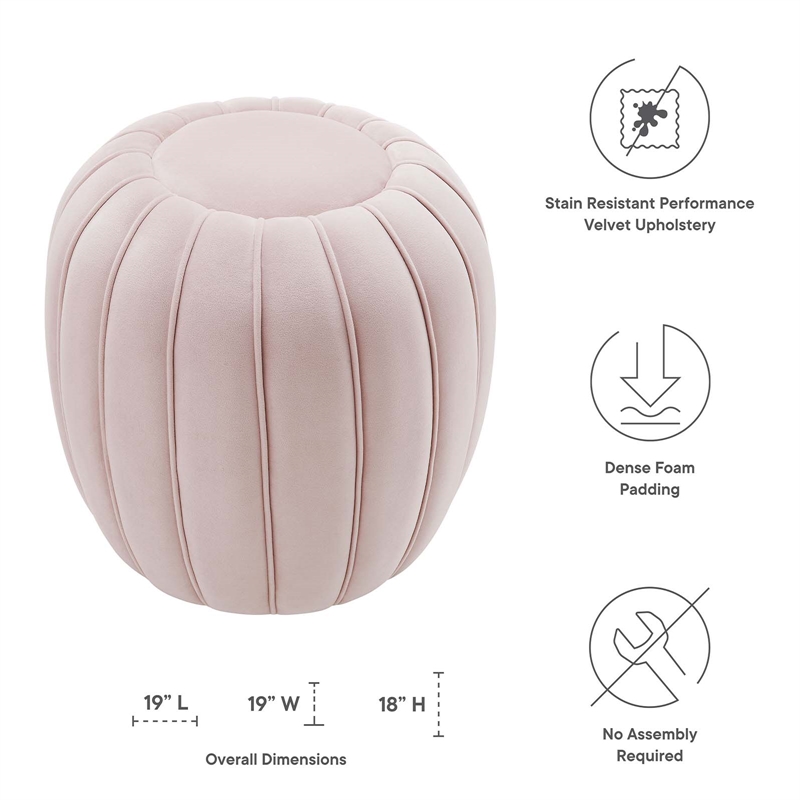 Modway Celebrate Modern Channel Tufted Performance Velvet Ottoman in Pink