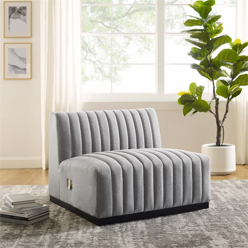 Modway Conjure Modern Channel Tufted Fabric Armless Chair in Light Gray