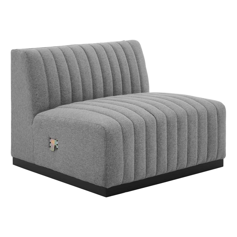 Modway Conjure Modern Channel Tufted Fabric Armless Chair in Light Gray