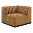 Modway Conjure Modern Channel Tufted Velvet Left Corner Chair in Cognac Brown