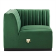 Modway Conjure Modern Channel Tufted Velvet Left Corner Chair in Emerald Green