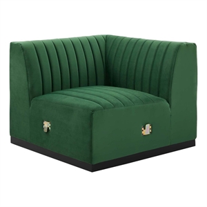 modway conjure channel tufted velvet left corner chair in black/emerald green
