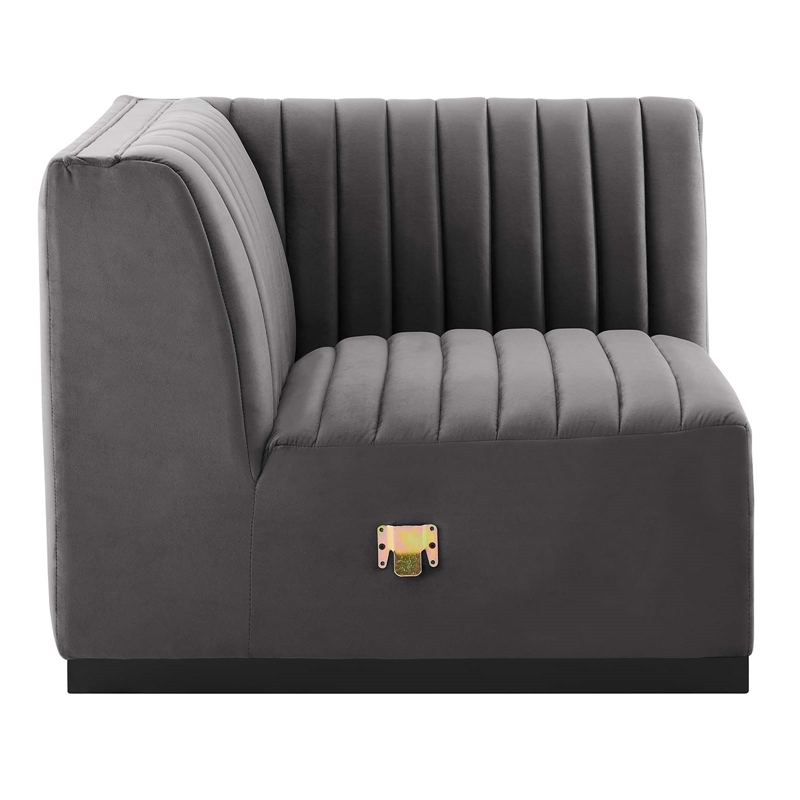 Modway Conjure Modern Channel Tufted Velvet Left Corner Chair in Gray