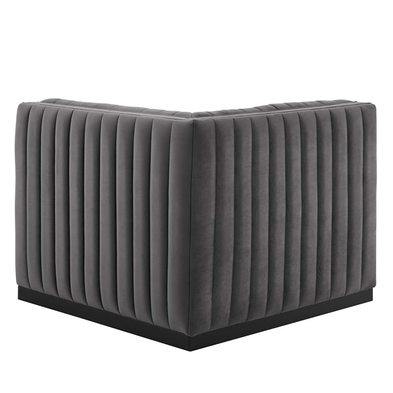 Modway Conjure Modern Channel Tufted Velvet Left Corner Chair in Gray