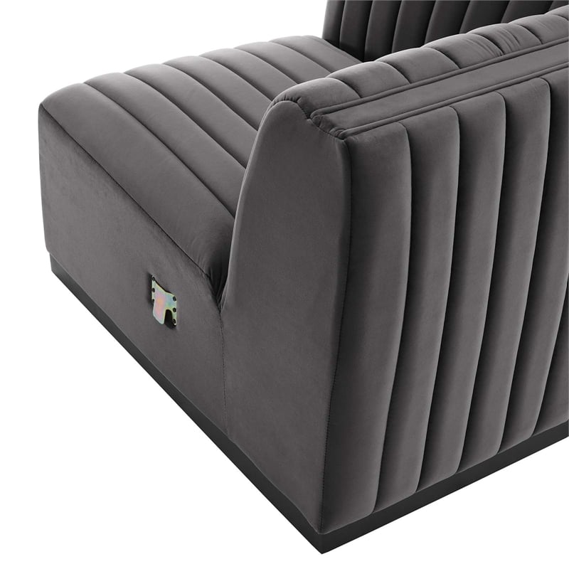 Modway Conjure Modern Channel Tufted Velvet Left Corner Chair in Gray