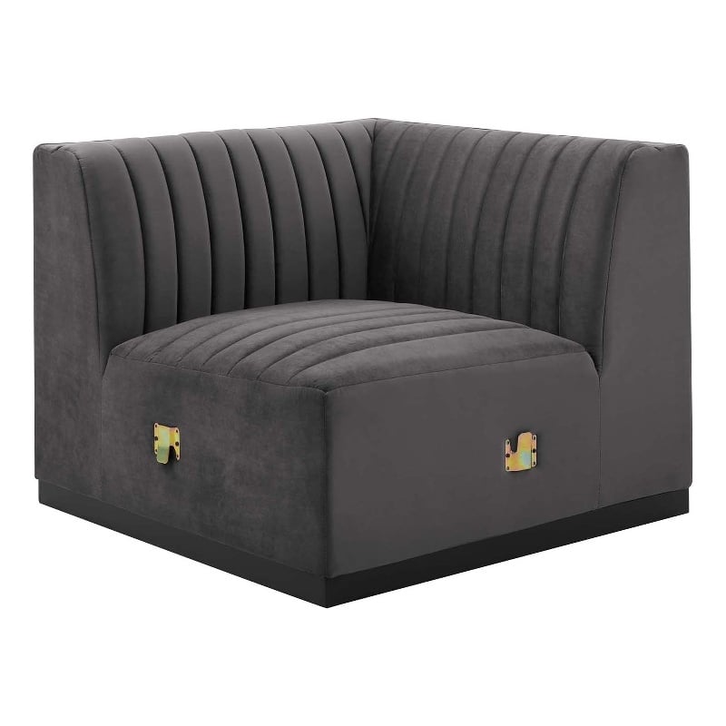 Modway Conjure Modern Channel Tufted Velvet Left Corner Chair in Gray