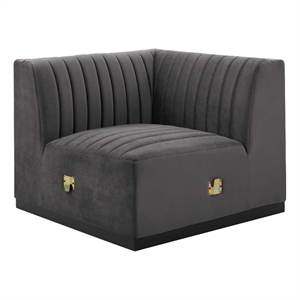 modway conjure channel tufted velvet left corner chair in black/gray