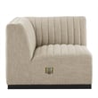 Modway Conjure Modern Channel Tufted Fabric Left Corner Chair in Beige