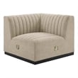 Modway Conjure Modern Channel Tufted Fabric Left Corner Chair in Beige