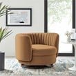 Modway Embrace Upholstered Velvet Fabric Swivel Chair in Black/Cognac Brown