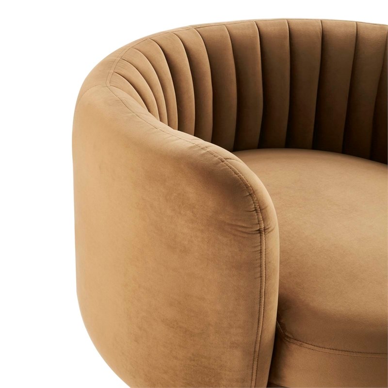 Modway Embrace Upholstered Velvet Fabric Swivel Chair in Black/Cognac Brown