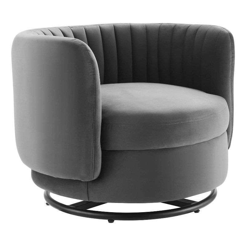 Modway Embrace Upholstered Velvet Fabric Swivel Chair in Black/Gray