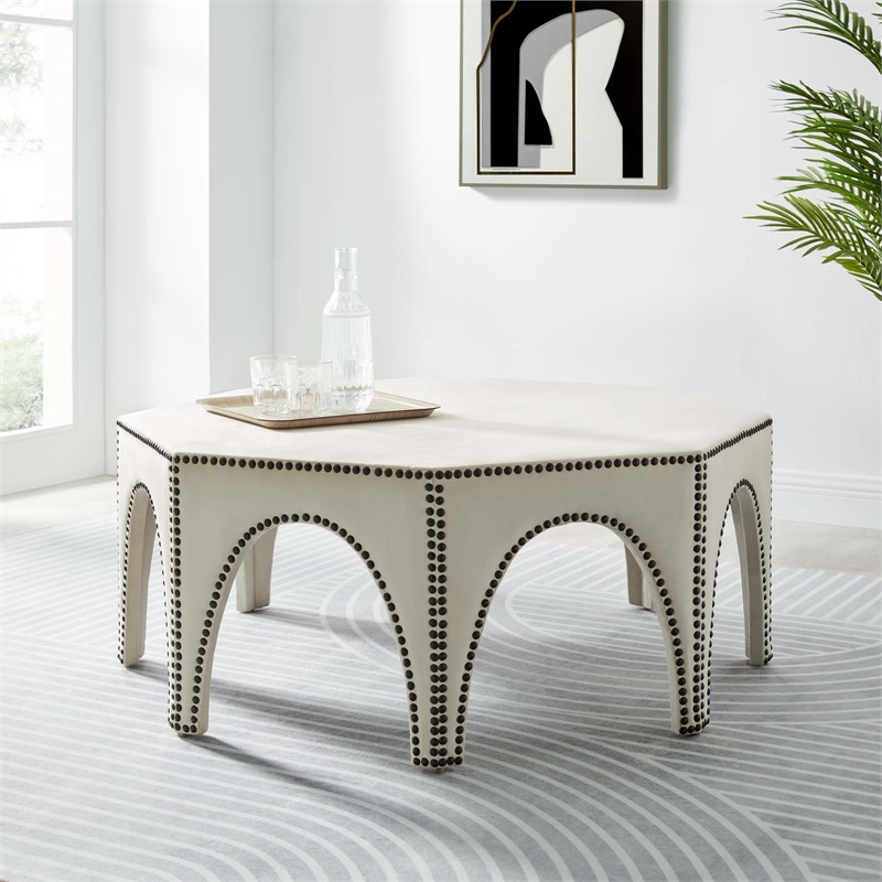 Modway Victory Modern Performance Velvet Ottoman in Ivory/Black