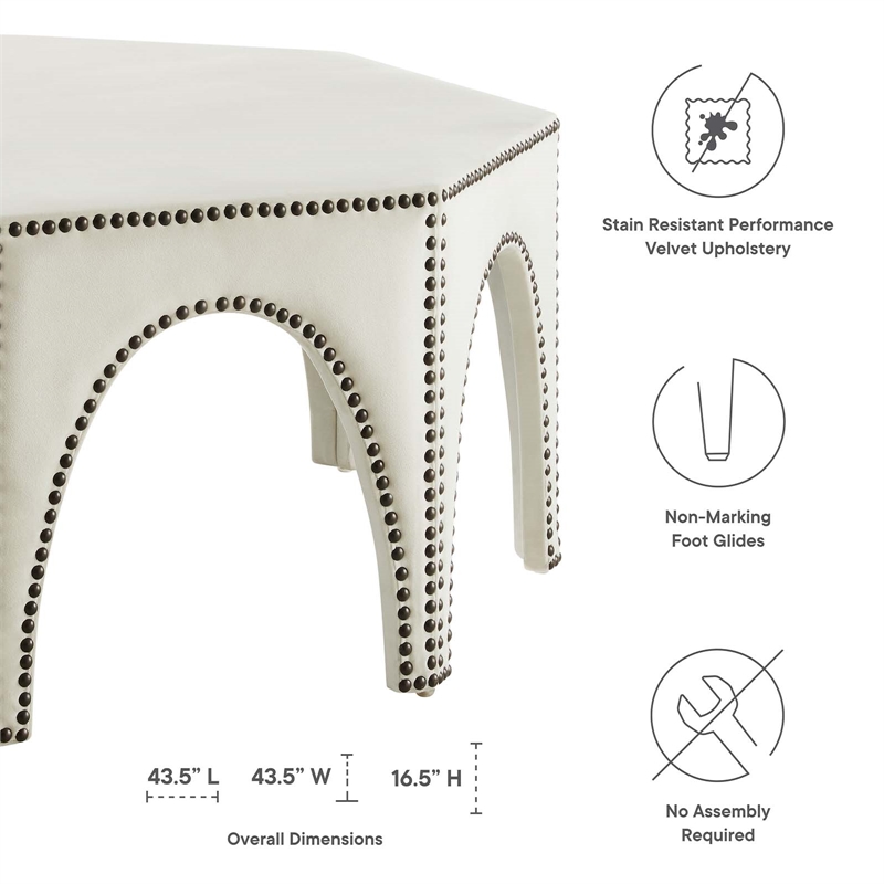 Modway Victory Modern Performance Velvet Ottoman in Ivory/Black