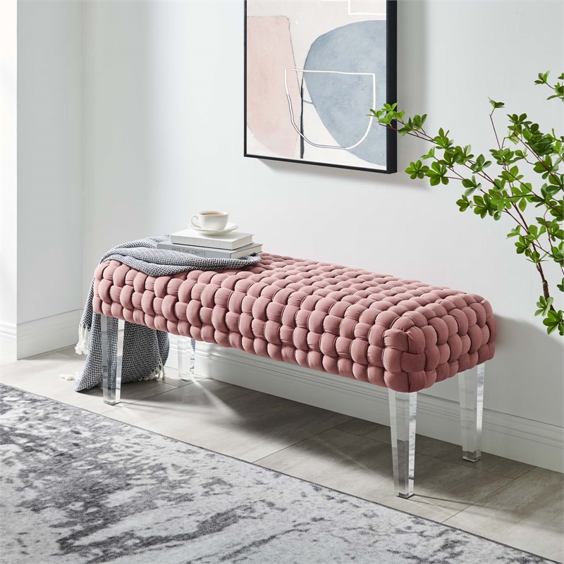 Modway Prologue Modern Woven Performance Velvet Ottoman in Dusty Rose Pink