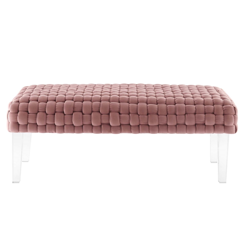 Modway Prologue Modern Woven Performance Velvet Ottoman in Dusty Rose Pink