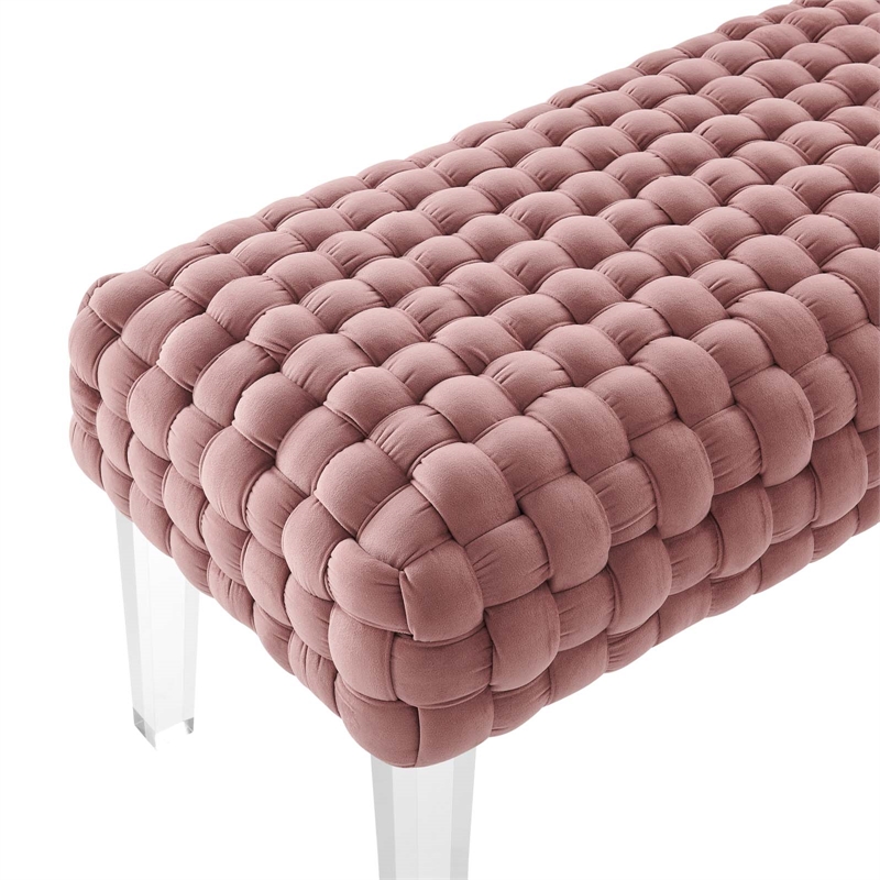 Modway Prologue Modern Woven Performance Velvet Ottoman in Dusty Rose Pink