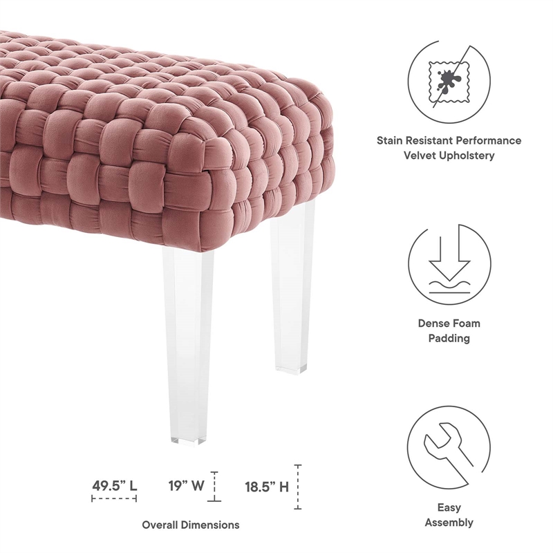 Modway Prologue Modern Woven Performance Velvet Ottoman in Dusty Rose Pink