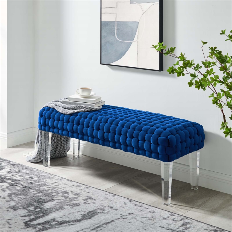Modway Prologue Modern Woven Performance Velvet Ottoman in Navy