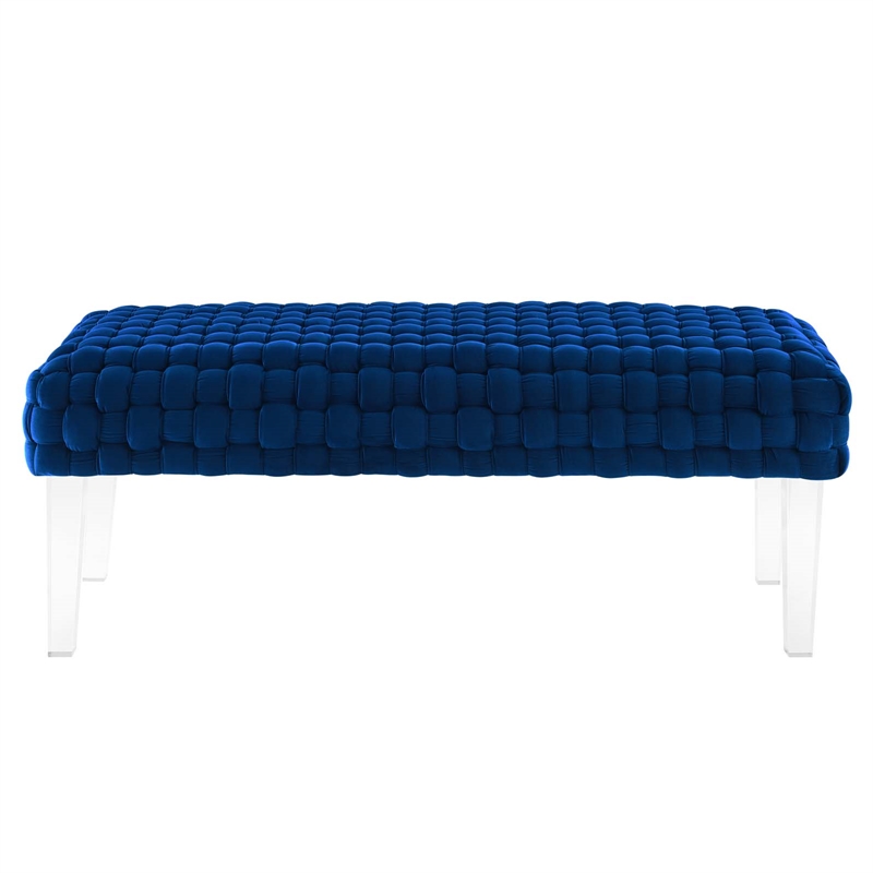 Modway Prologue Modern Woven Performance Velvet Ottoman in Navy