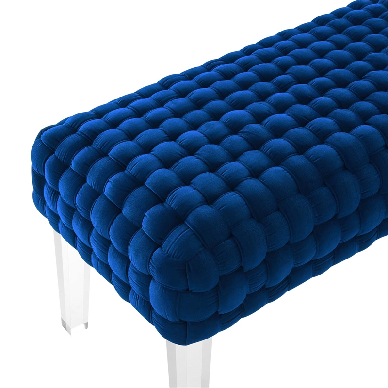 Modway Prologue Modern Woven Performance Velvet Ottoman in Navy