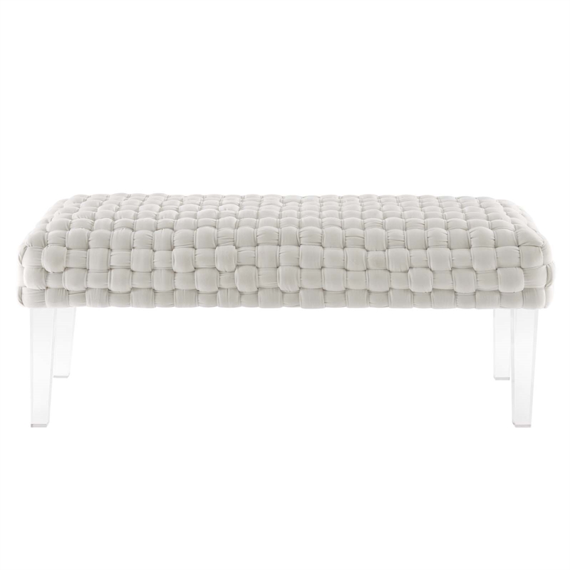 Modway Prologue Modern Woven Performance Velvet Ottoman in White