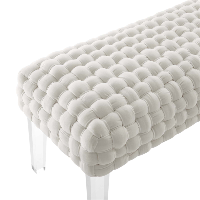 Modway Prologue Modern Woven Performance Velvet Ottoman in White