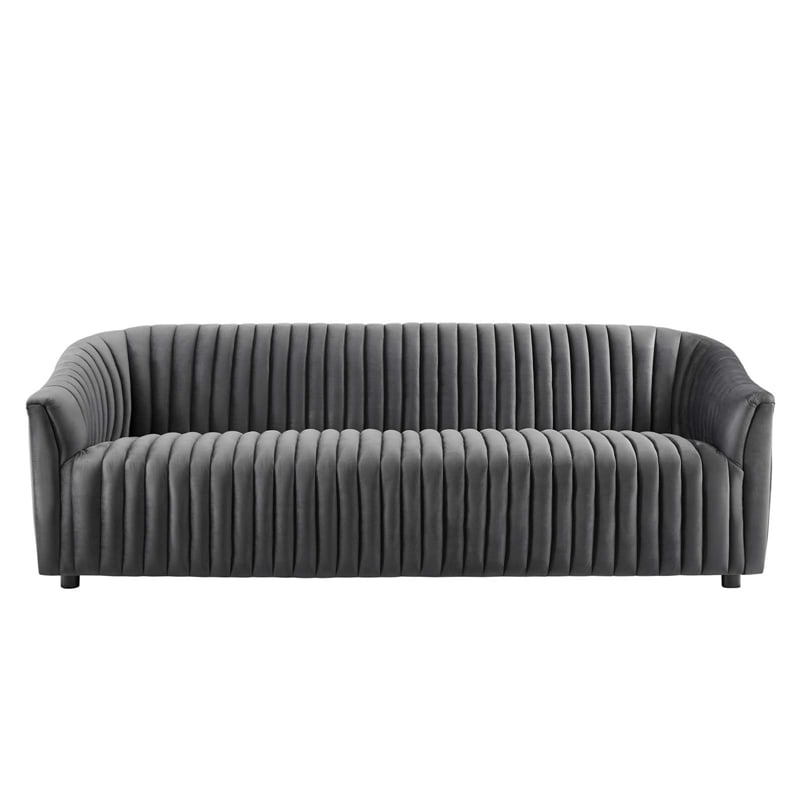 Modway Announce Modern Performance Velvet Channel Tufted Sofa in Charcoal