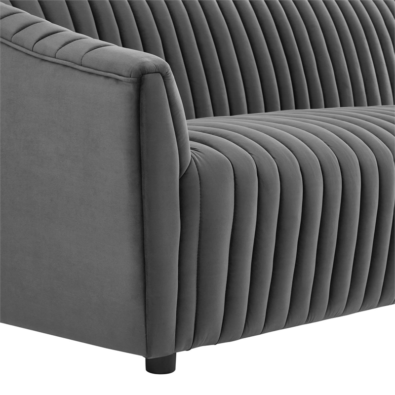 Modway Announce Modern Performance Velvet Channel Tufted Sofa in Charcoal