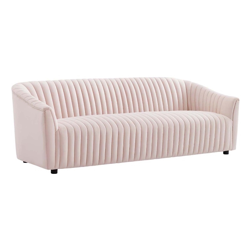 Modway Announce Modern Performance Velvet Channel Tufted Sofa in Pink