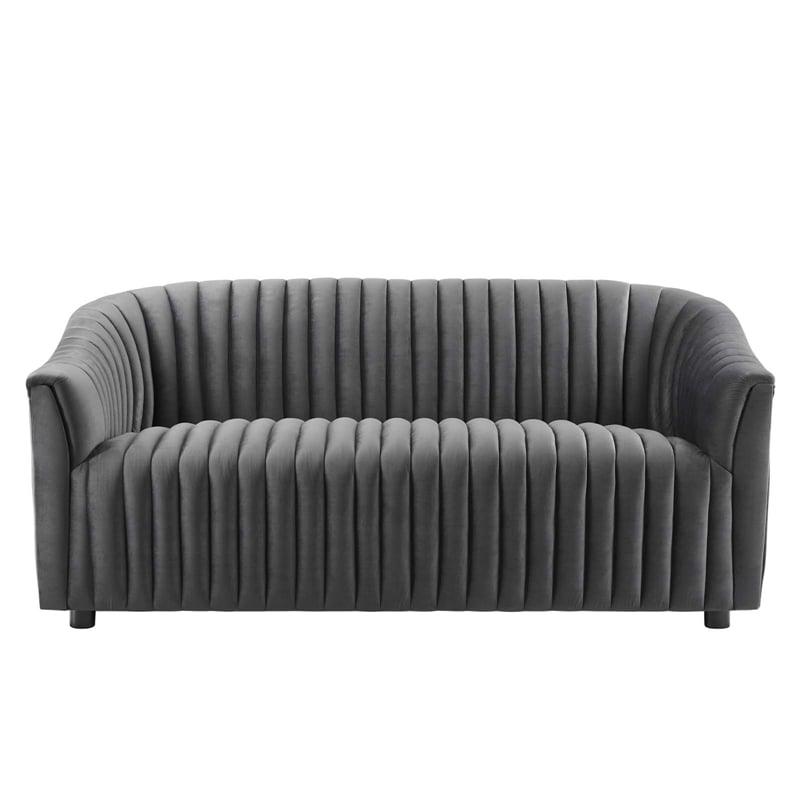 Modway Announce Modern Performance Velvet Channel Tufted Loveseat in Charcoal