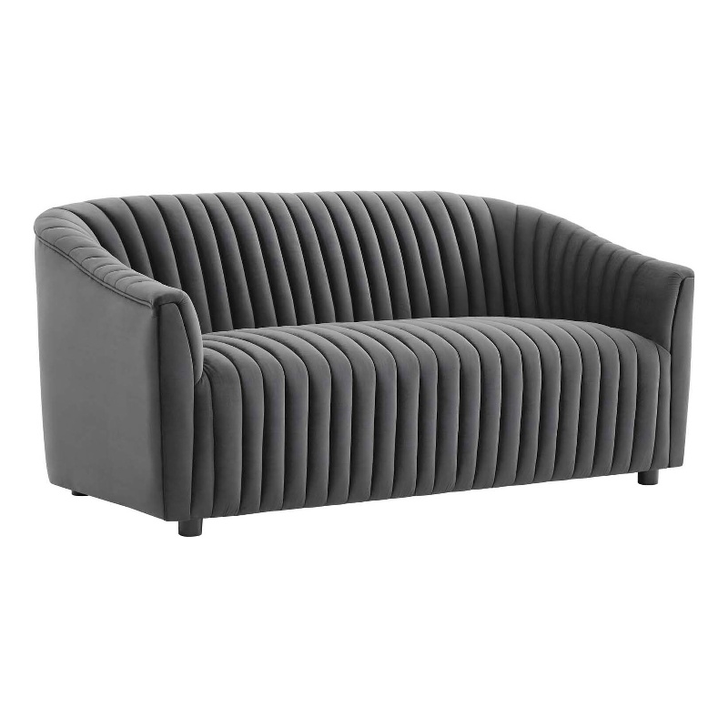 Modway Announce Modern Performance Velvet Channel Tufted Loveseat in Charcoal
